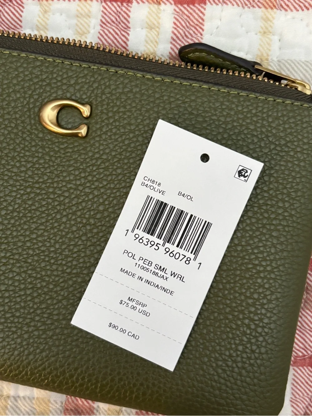Coach Olive Green Polished Pebbled Leather Wristlet